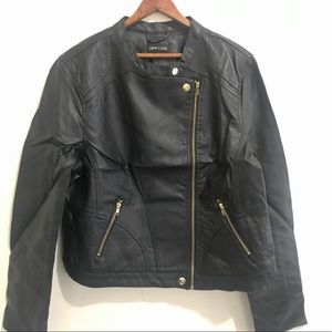 NEW- Black faux leather biker bomber zipper jacket